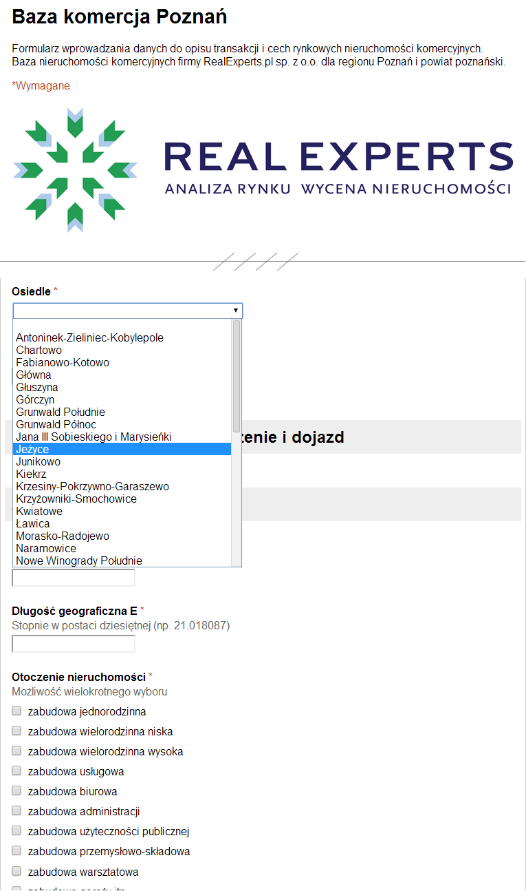 Baza informacji i opis nieruchomości dla zabudowanych nieruchomości komercyjnych (niemieszkalnych) na obszarze Poznania Baza informacji i opis nieruchomości dla zabudowanych nieruchomości komercyjnych (niemieszkalnych) na obszarze Poznania
