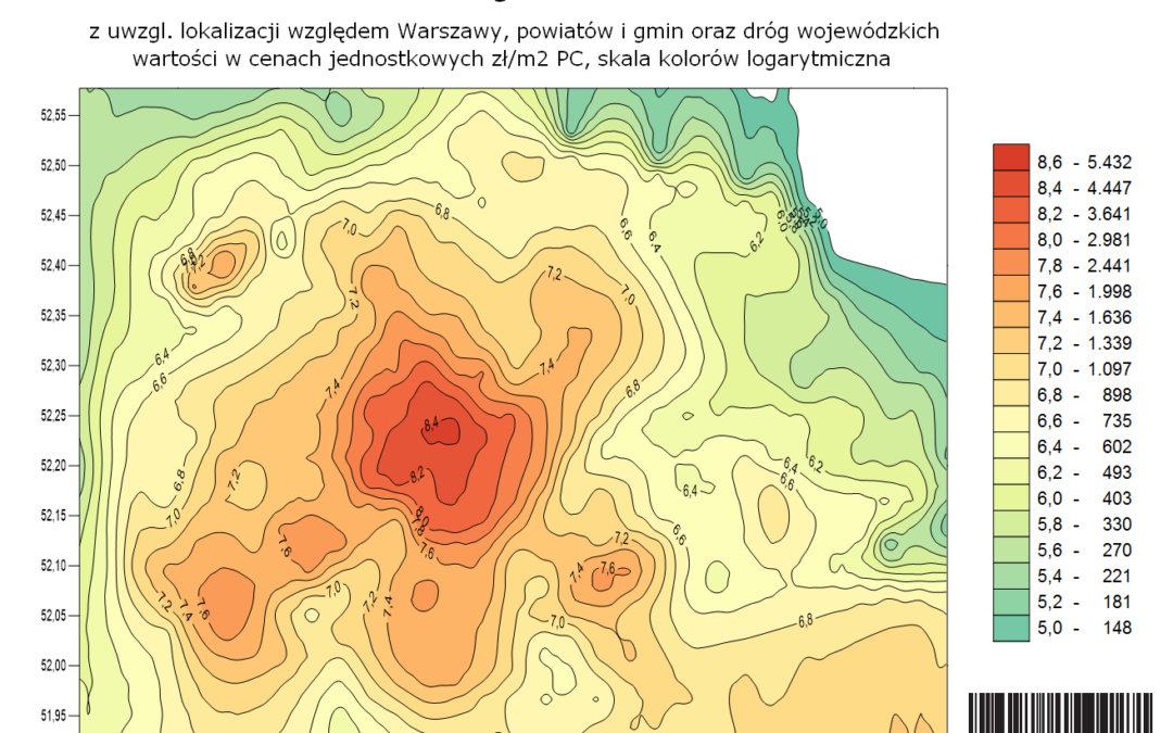 Nowsza wersja mapy wartości lokalizacji nieruchomości komercyjnych zabudowanych w Warszawie i regionie warszawskim