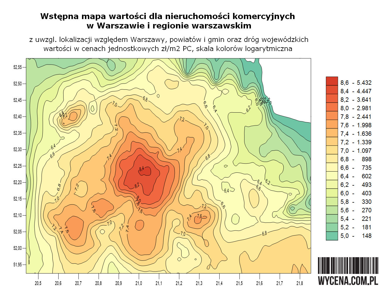 Wstępna mapa wartości dla nieruchomości komercyjnych w Warszawie i regionie warszawskim
