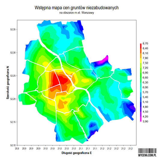 Pierwsza mapa cen transakcyjnych gruntów w Warszawie