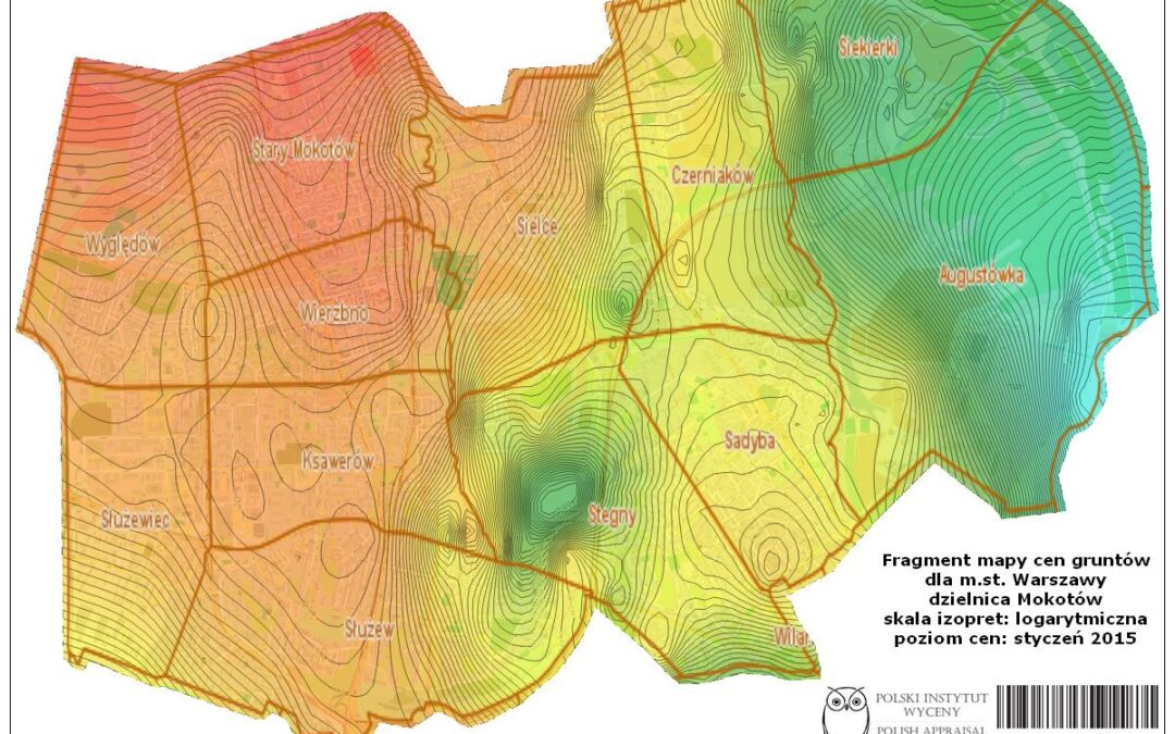 Mapa cen gruntów na warszawskim Mokotowie na potrzeby wyceny nieruchomości