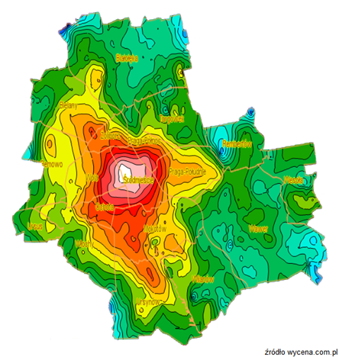 Wizualizacje mapy cenowej gruntów dla Warszawy