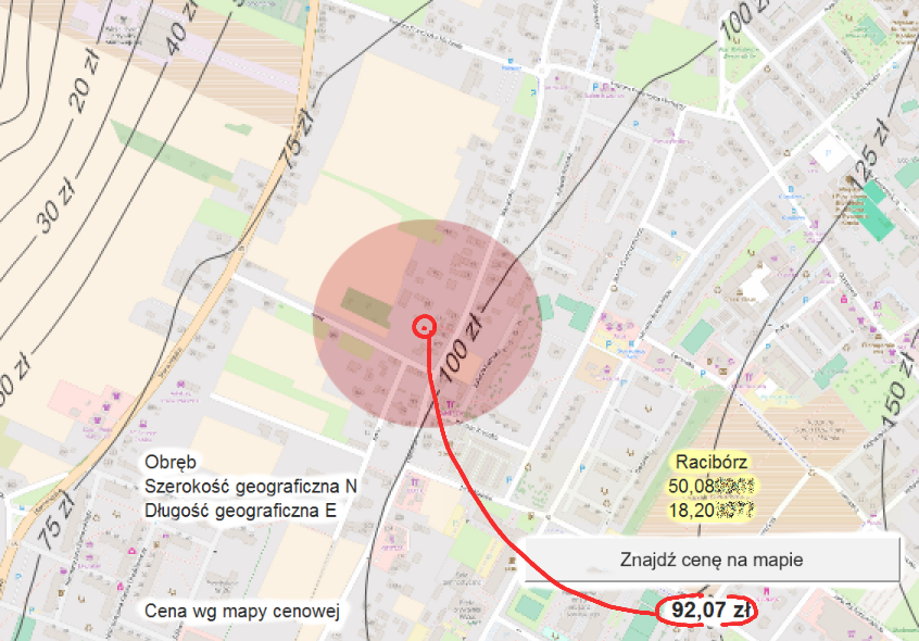 Fragment mapy cenowe